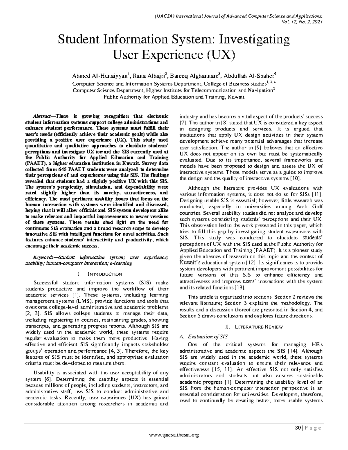 Paper 10Student Information System Vol. 12, No. 2, 2021 80 P a g e