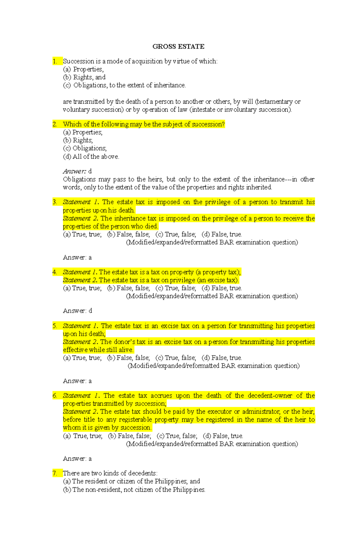 Gross estate Lecture notes 1 GROSS ESTATE Succession is a mode of