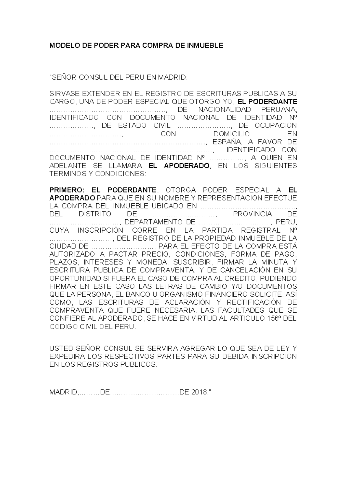 MOD Poder Compra DE Inmueble - MODELO DE PODER PARA COMPRA DE INMUEBLE ...