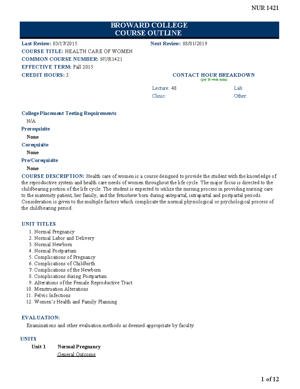 OB course module as of aug 2015 - NUR1421 - Studocu