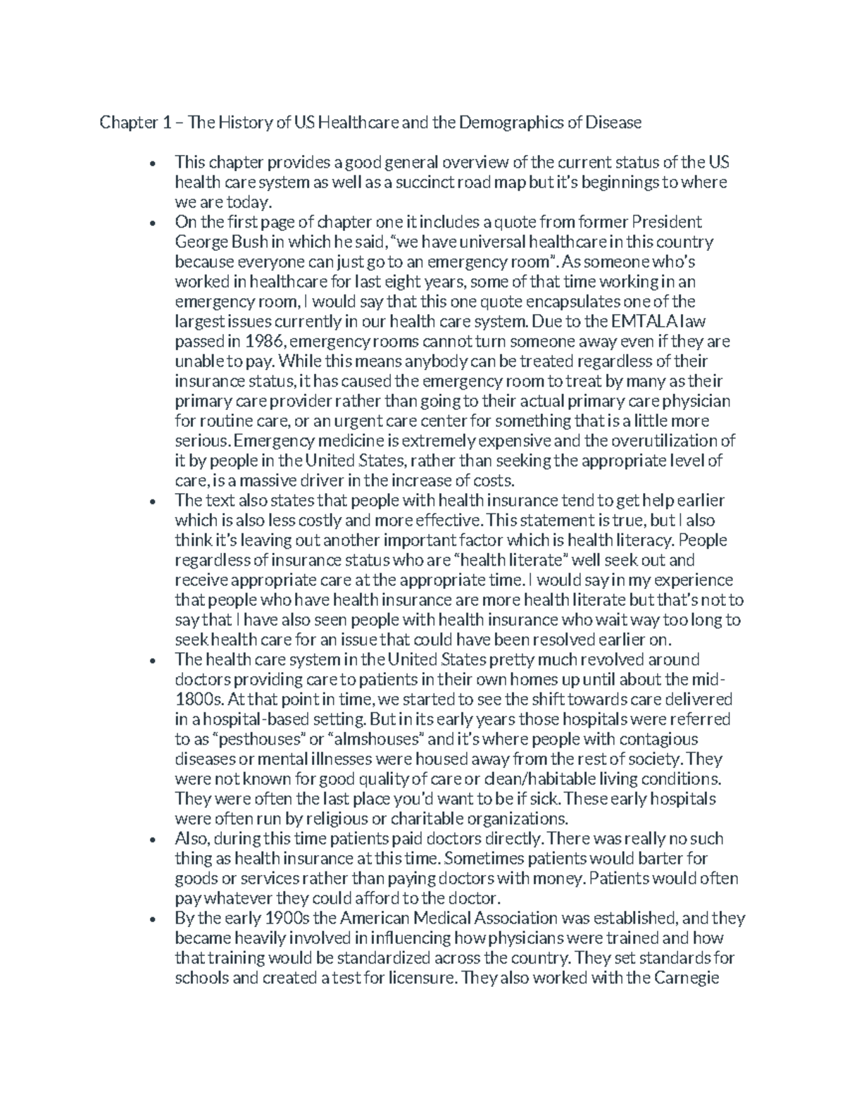 1 Mid Term - 1 Mid Term - Chapter 1 – The History of US Healthcare and ...