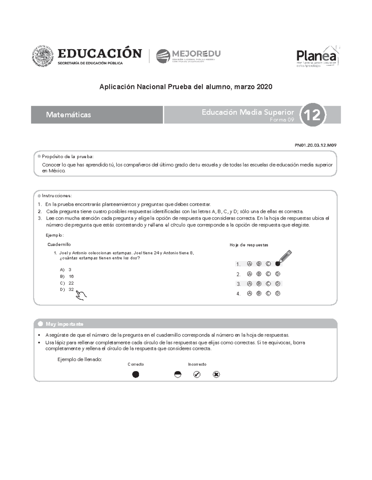 Examen Matematicas Planea - Aplicación Nacional Prueba del alumno ...