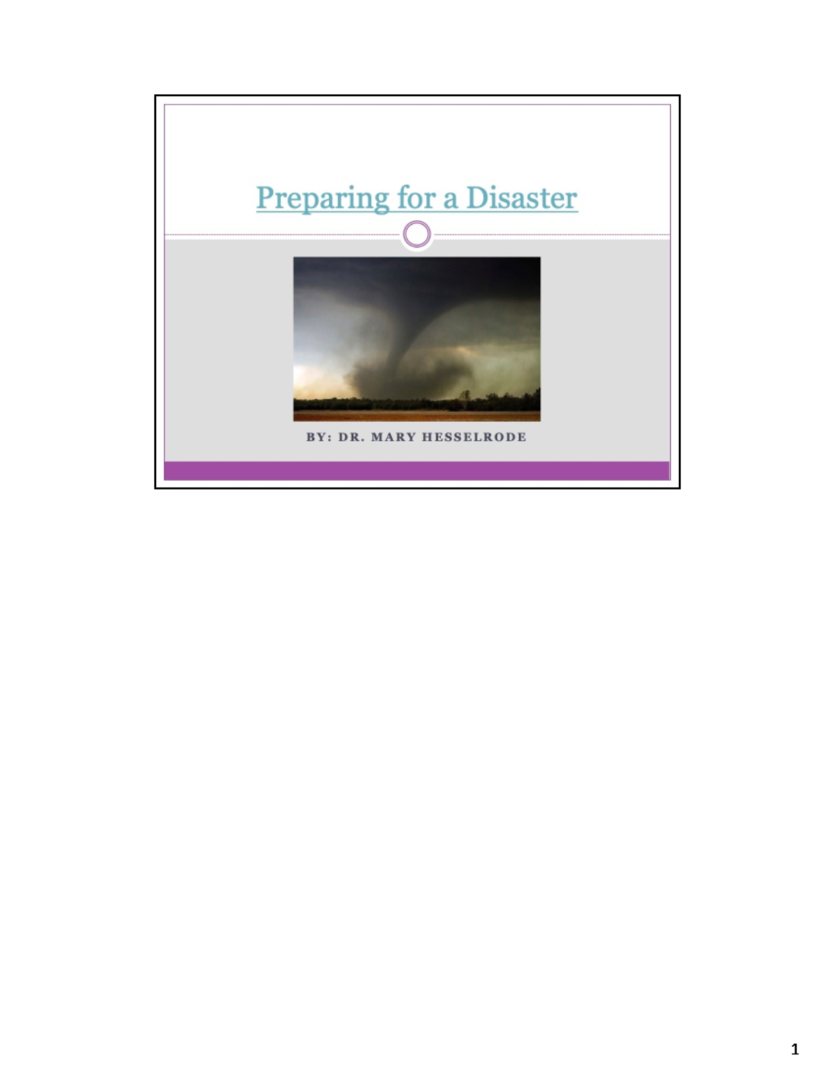 Disaster Preparedness Disaster A Type Of Emergency That Due To Its