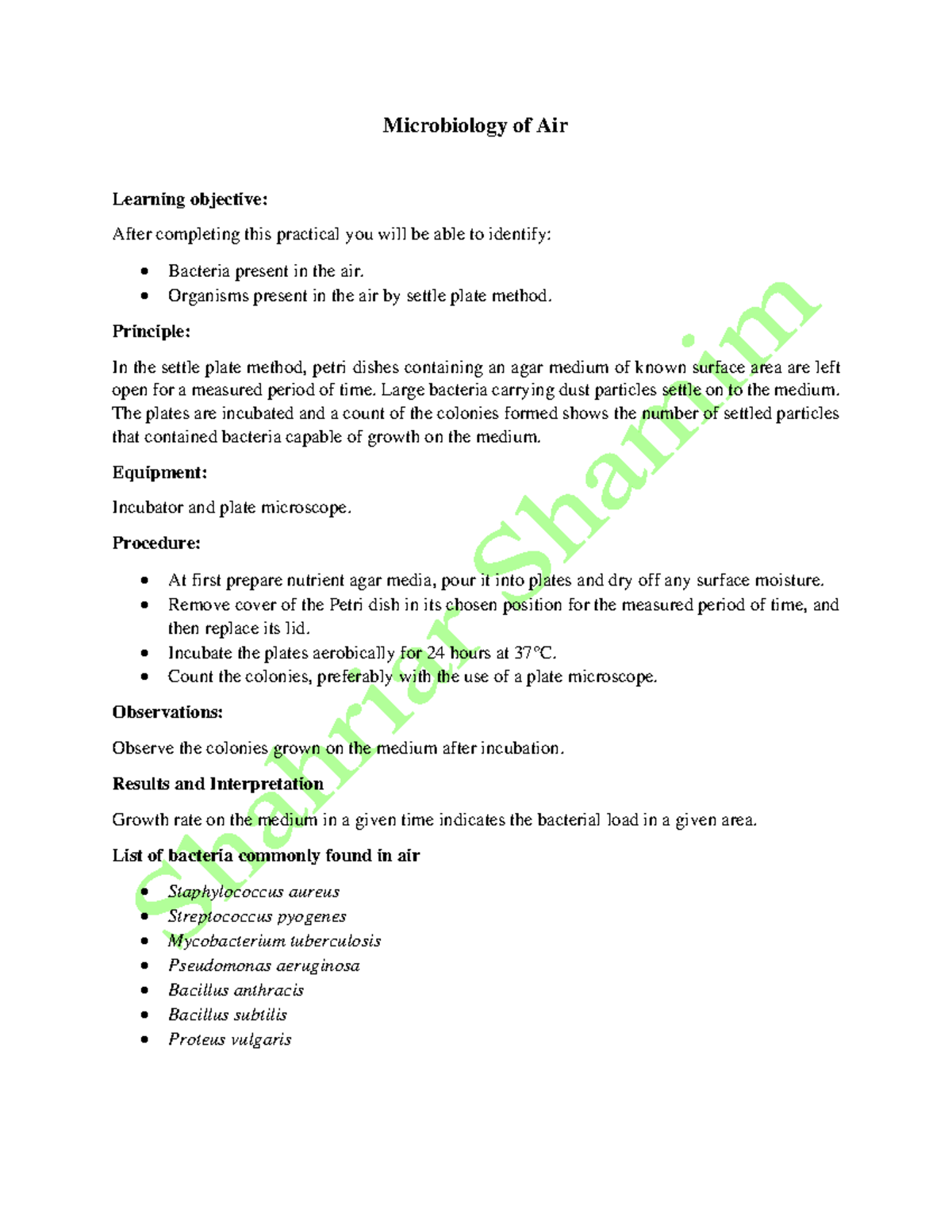 Microbiology of Air Microbiology of Air Learning objective After