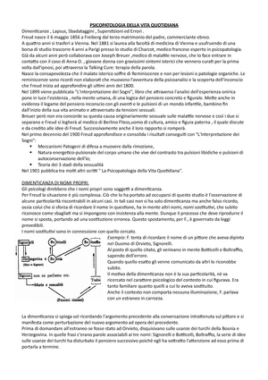 Psicopatologia Della VITA Quotidiana - PSICOPATOLOGIA DELLA VITA QUOTIDIANA  Dimenticanze , Lapsus, - Studocu