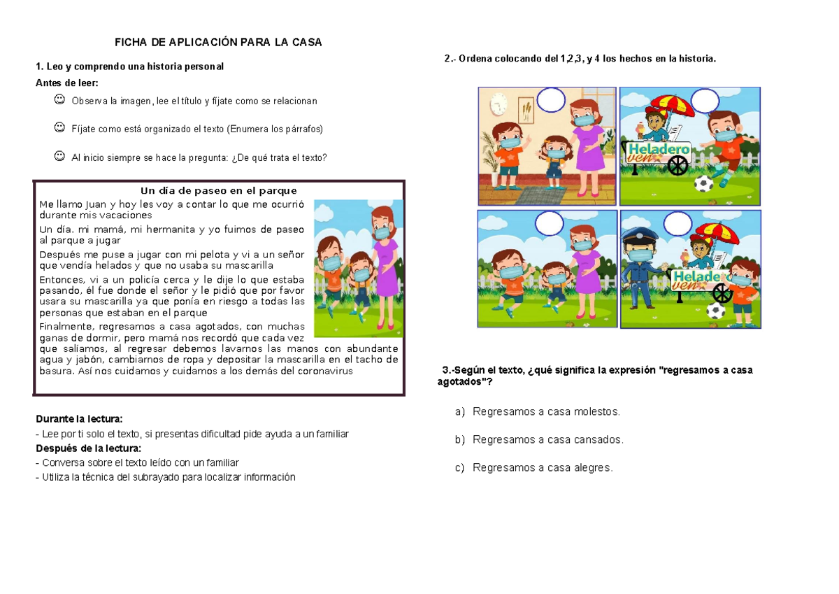 Tarea Viernes - FICHA DE APLICACIÓN PARA LA CASA 1. Leo y comprendo una ...