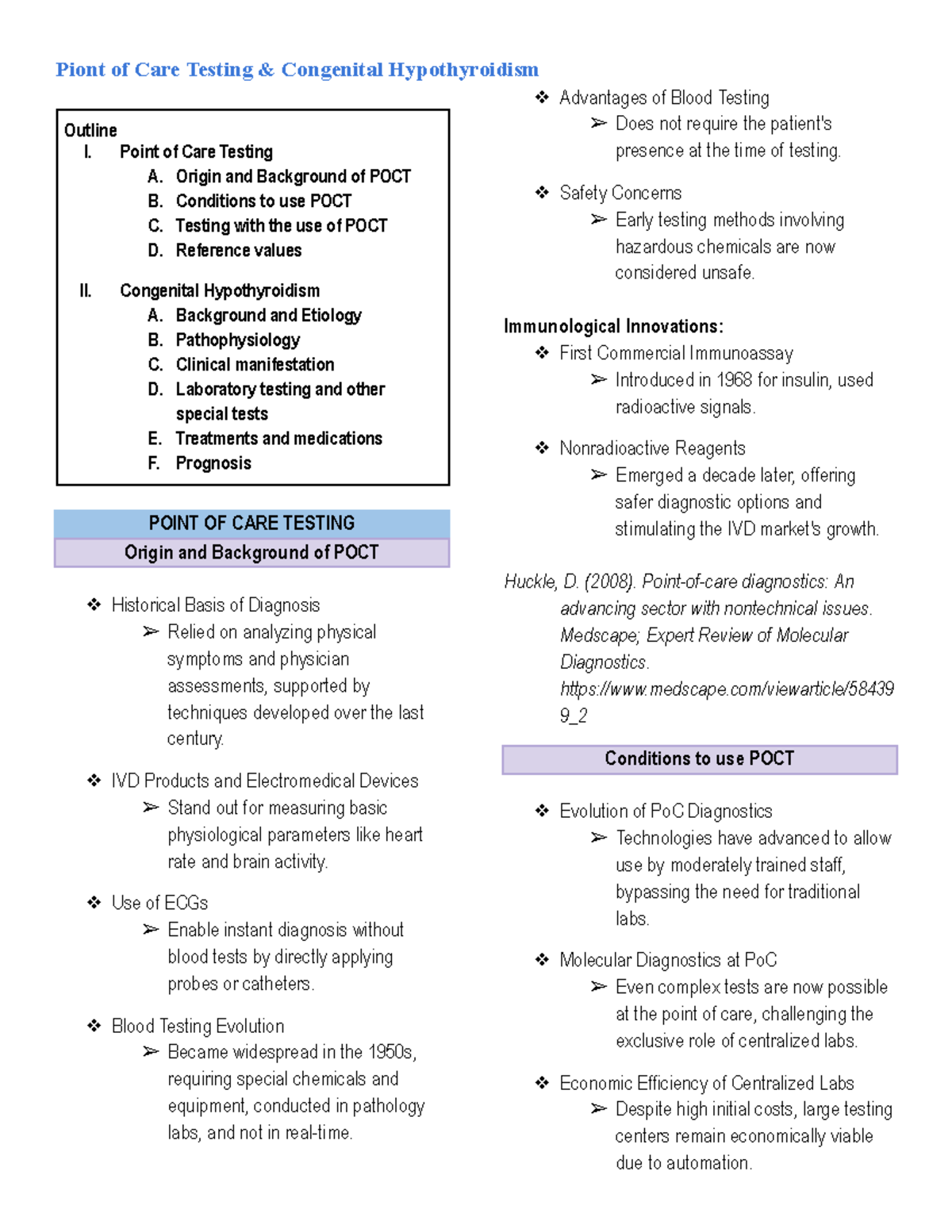 PMLS2 POCT & CH - Outline I. Point Of Care Testing A. Origin And ...