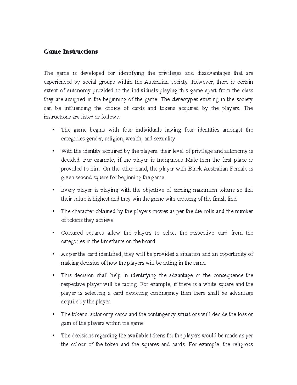 Monopoly game material bachelor of psychology Game Instructions The