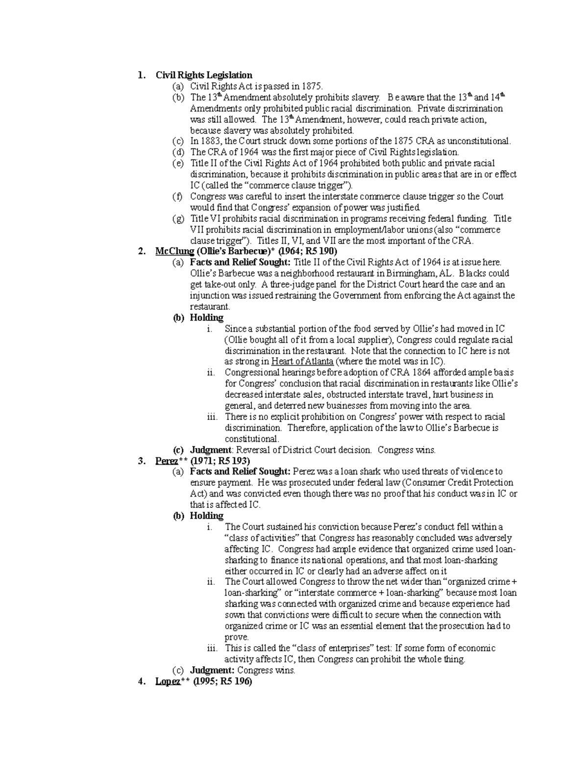 Constitutional Law Outline - 3 - Civil Rights Legislation (a) Civil ...