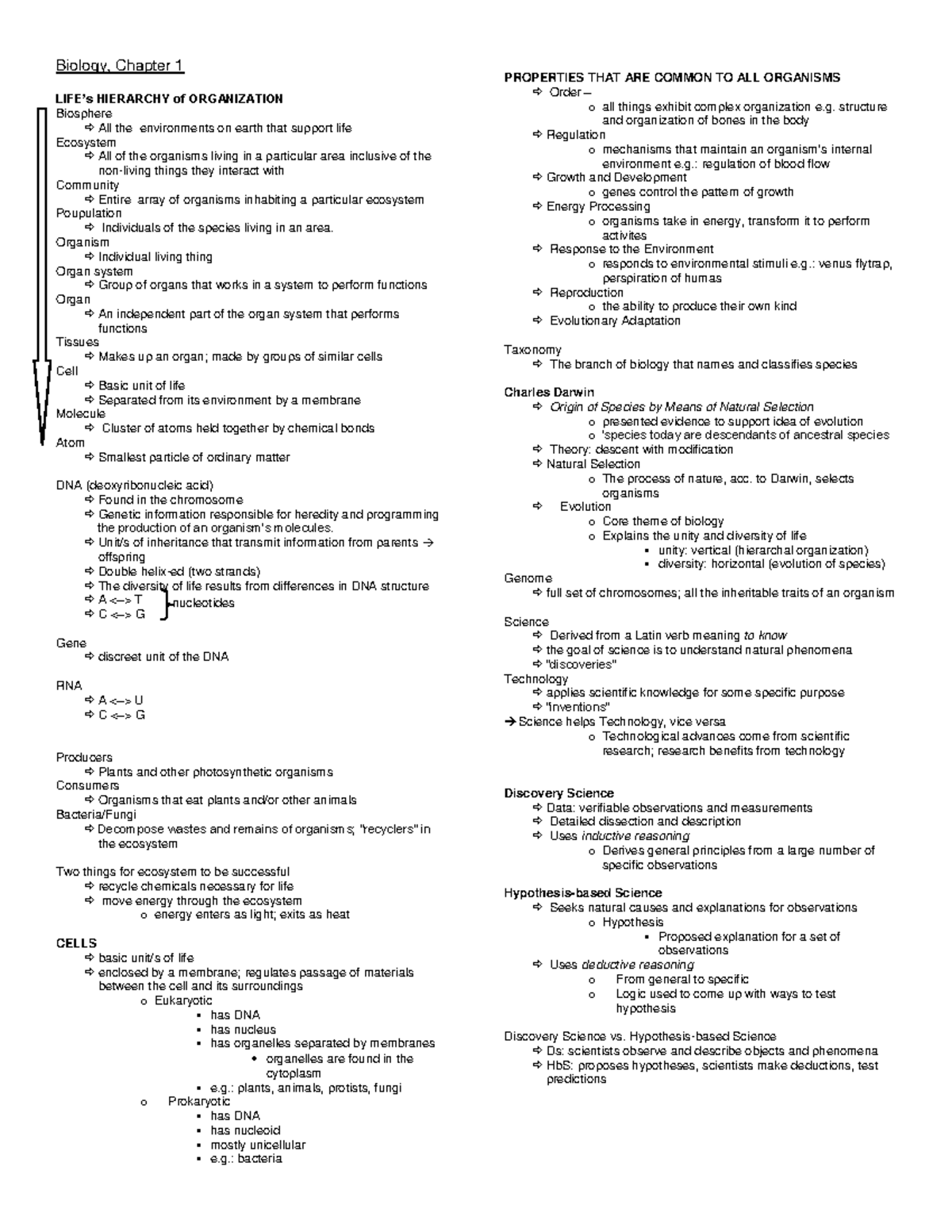 Biology Chapter 1 Notes - Biology, Chapter 1 LIFE’s HIERARCHY of ...