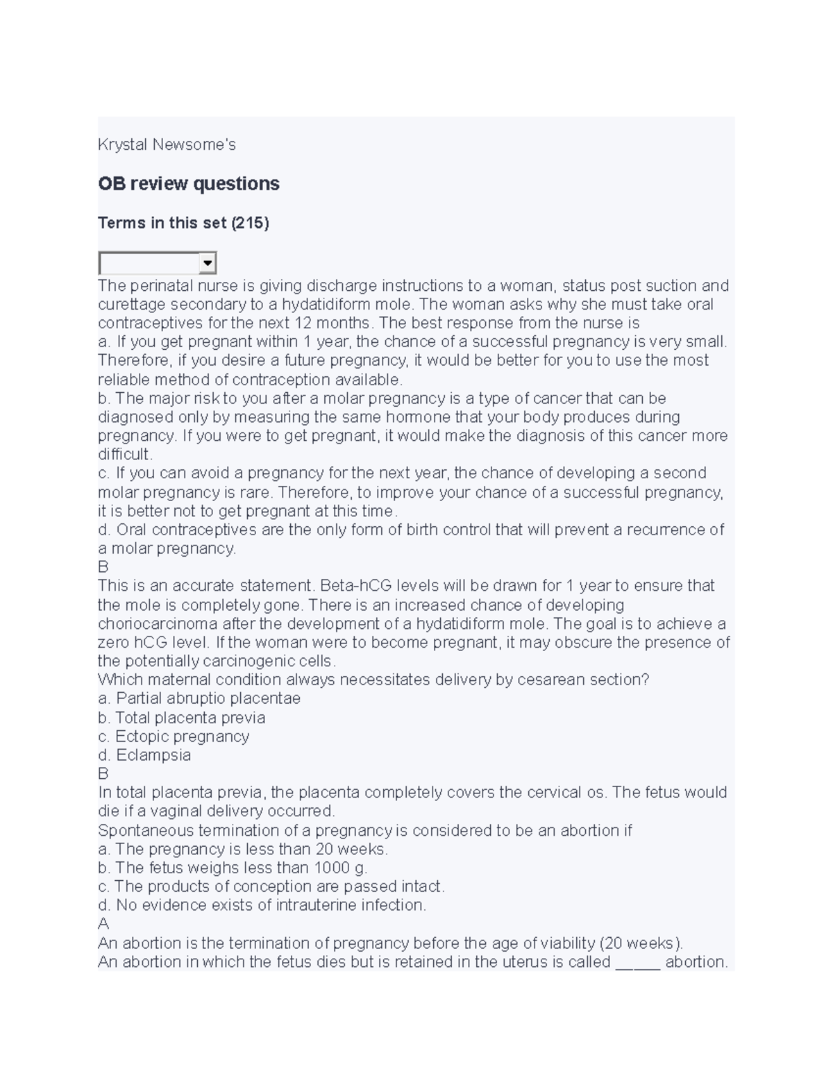 OB Final Exam quizlet study guide Krystal Newsome’s OB review