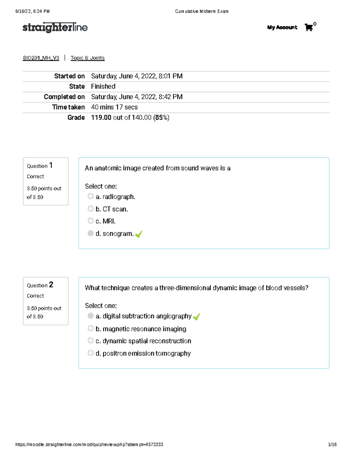 BIO201 Cumulative Midterm Exam - BIO201_MH_V3 | Topic 8: Joints ...