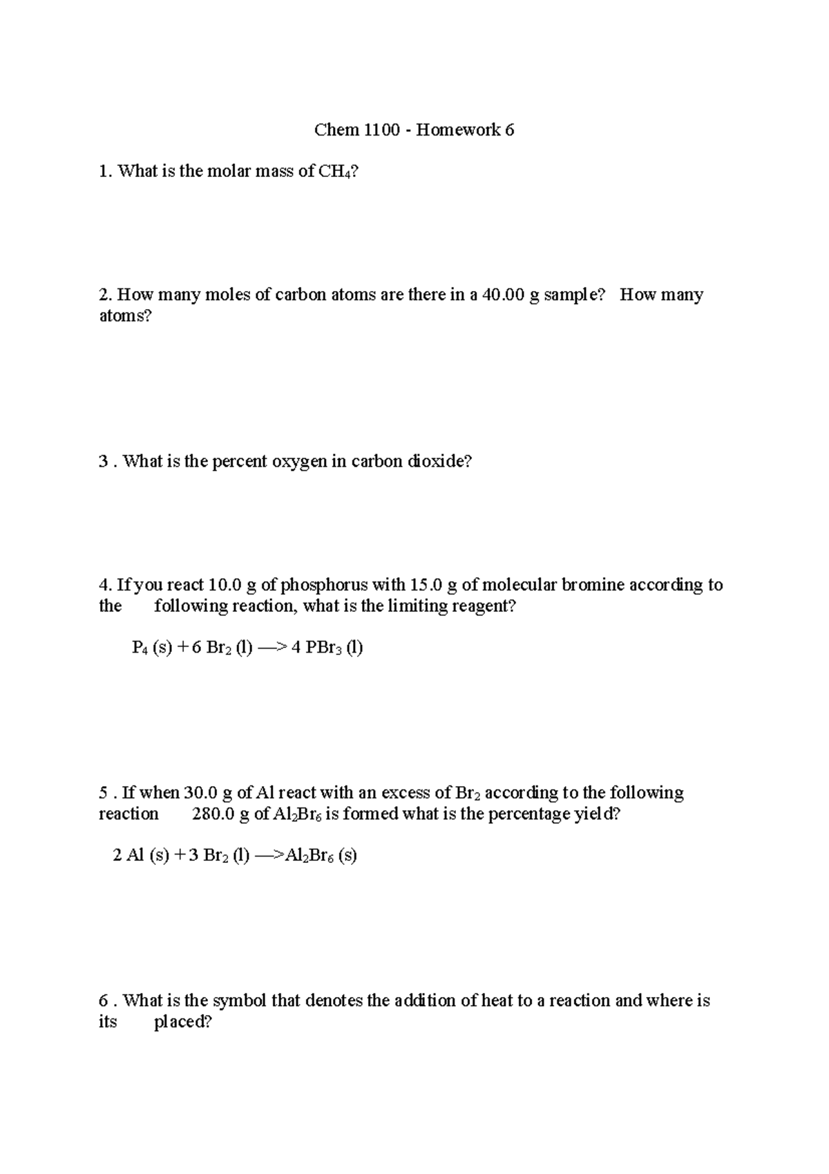 CHEM 1100 Homework Chapter 6 + Solution - Chem 1100 - Homework 6 What ...