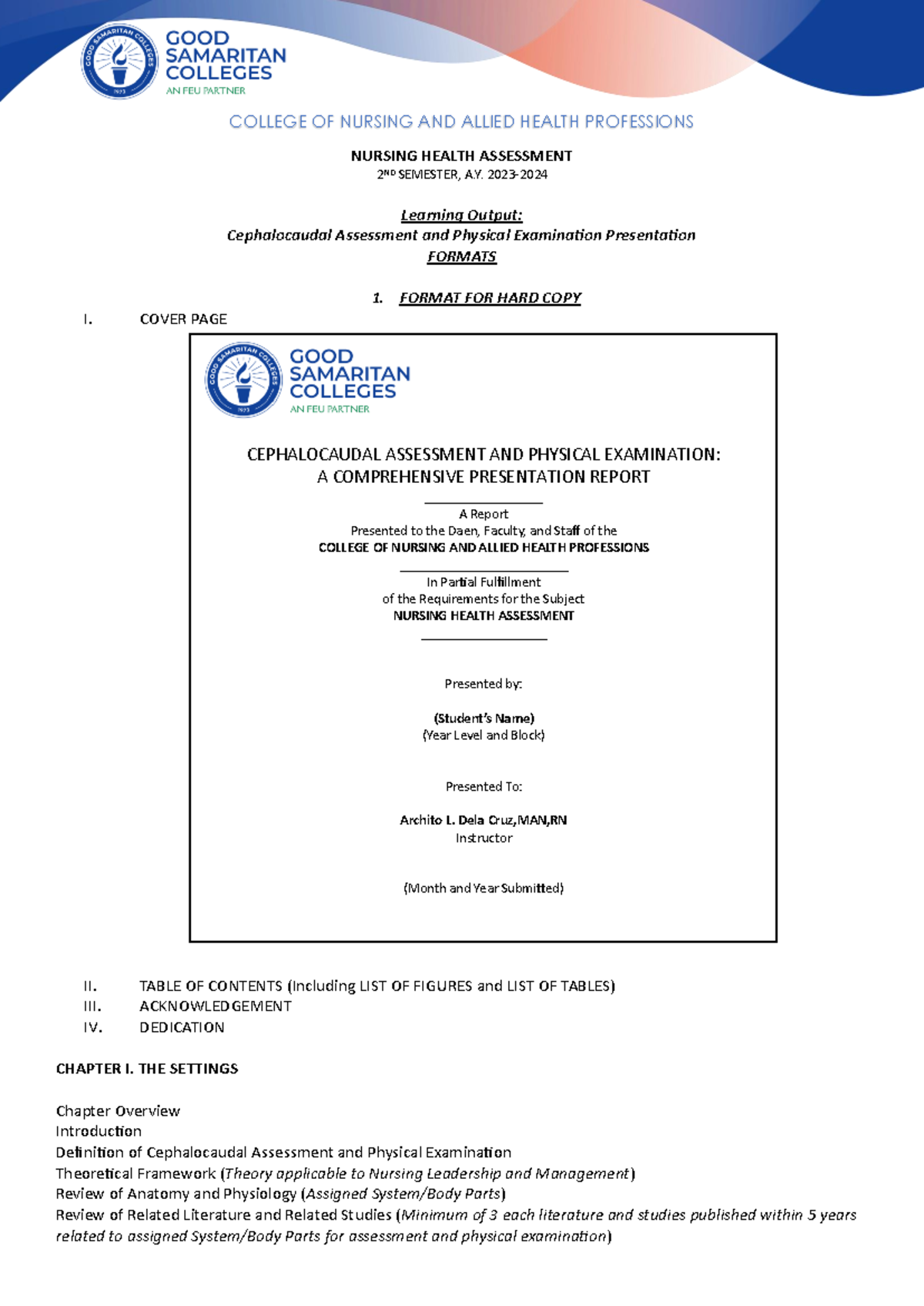 Cephalocaudal+ Assessment+AND+ Physical+ Examination+ Format - COLLEGE ...