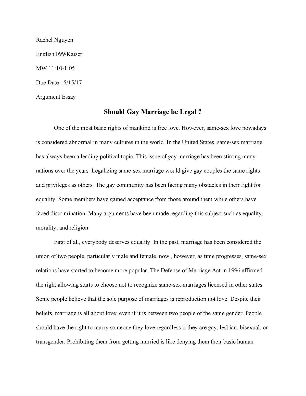 why should gay marriage not be legal essay