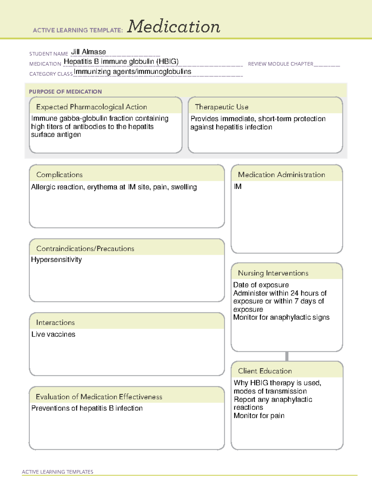 NR327 HBIG ALT - Medication ALT - ACTIVE LEARNING TEMPLATES Medication ...