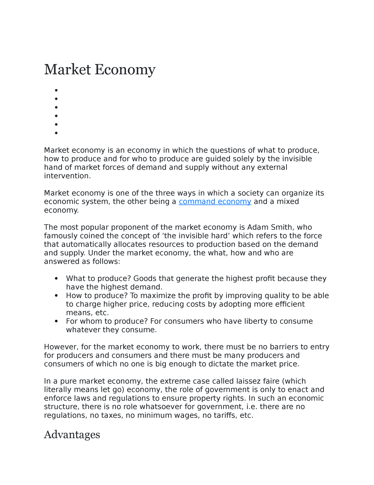 market economy essay grade 9