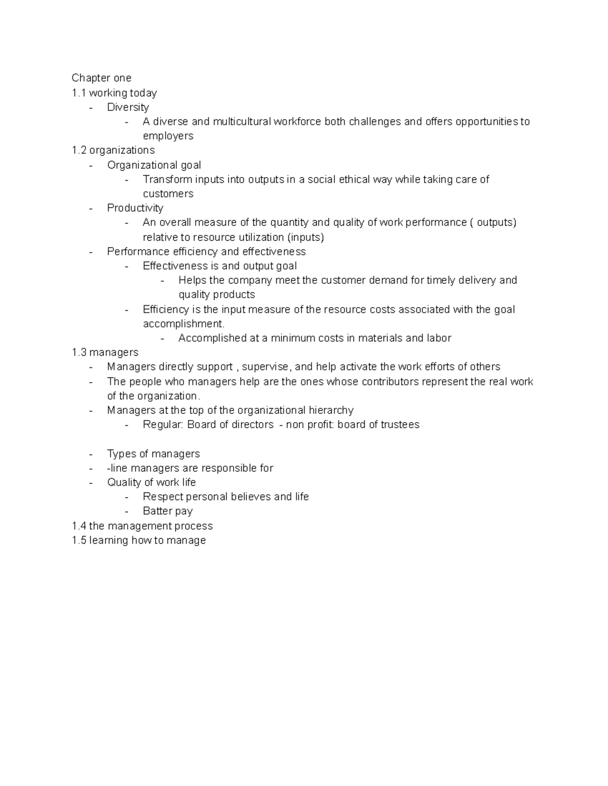 chapter 1 lecture notes - Chapter one 1 working today - Diversity - A ...