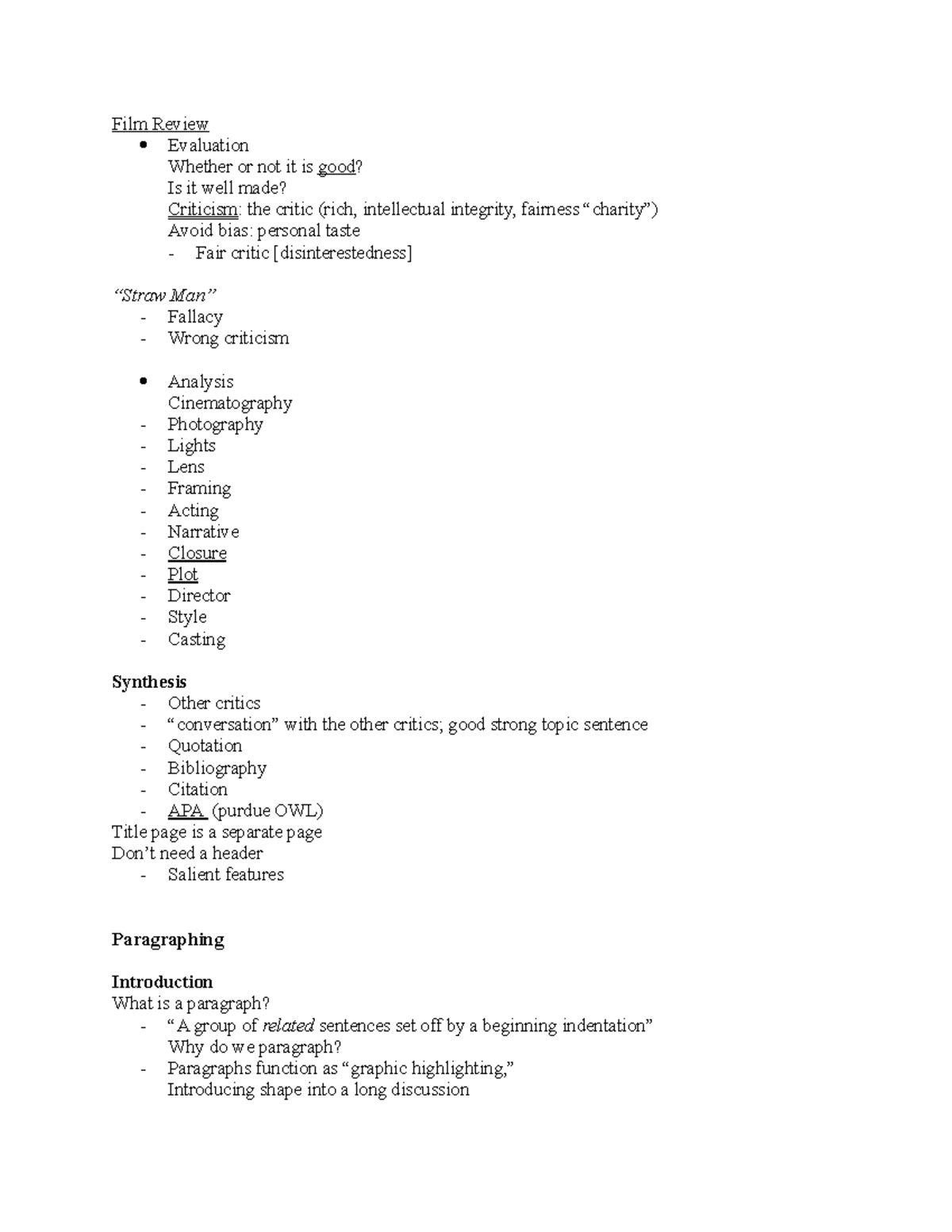 Writing 1020 Day Four - Class Notes - Film Review Evaluation Whether or ...