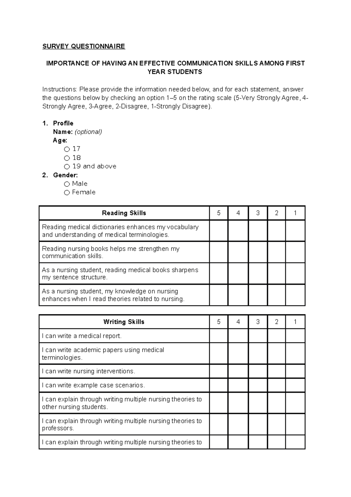 Research Questionnaire - SURVEY QUESTIONNAIRE IMPORTANCE OF HAVING AN ...