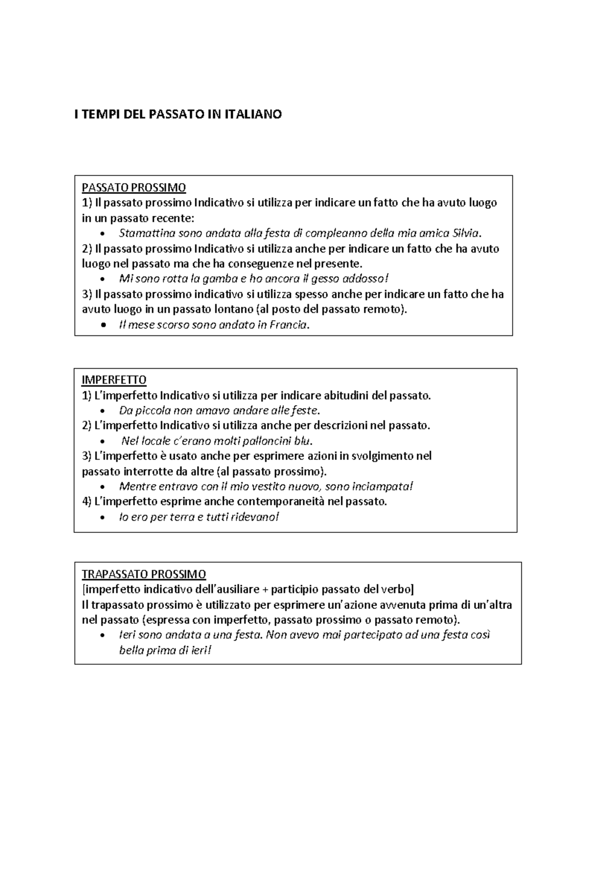 Tempi Passati Resumen de tiempos pasados I TEMPI DEL PASSATO IN