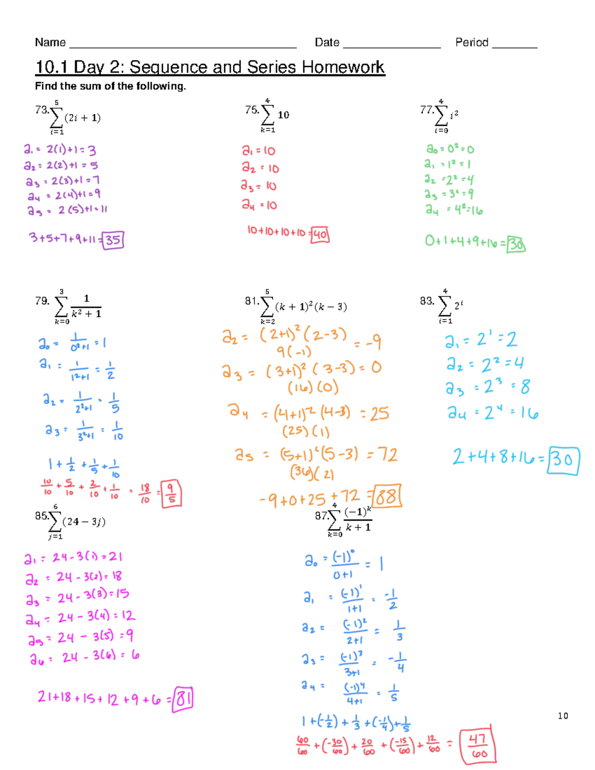 10.1 HW Day 2 Key - in-depth explanations of each and every problem ...