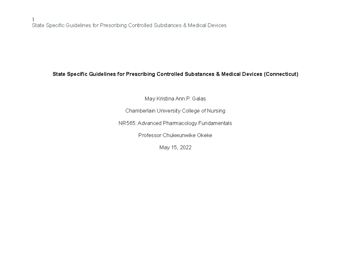 NR565 Week 2 State Specific Guidelines for Prescribing Controlled