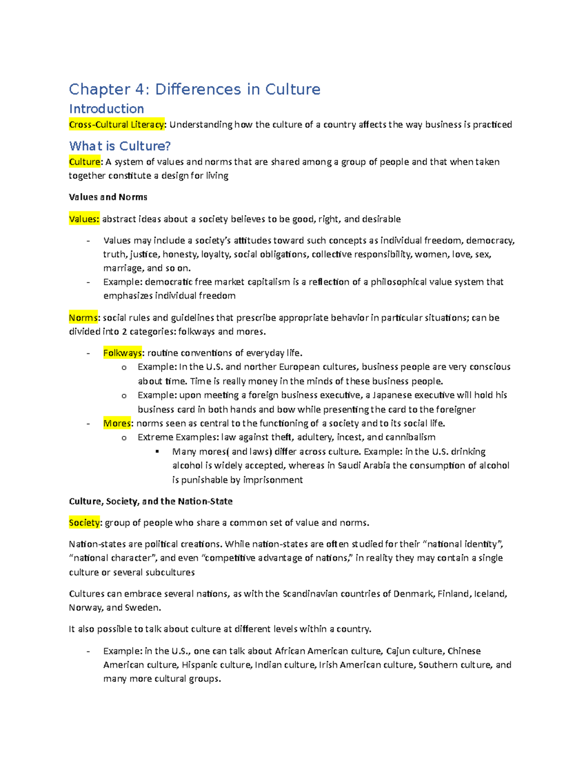 Chapter 4 Differences In Culture - Chapter 4: Diferences In Culture ...