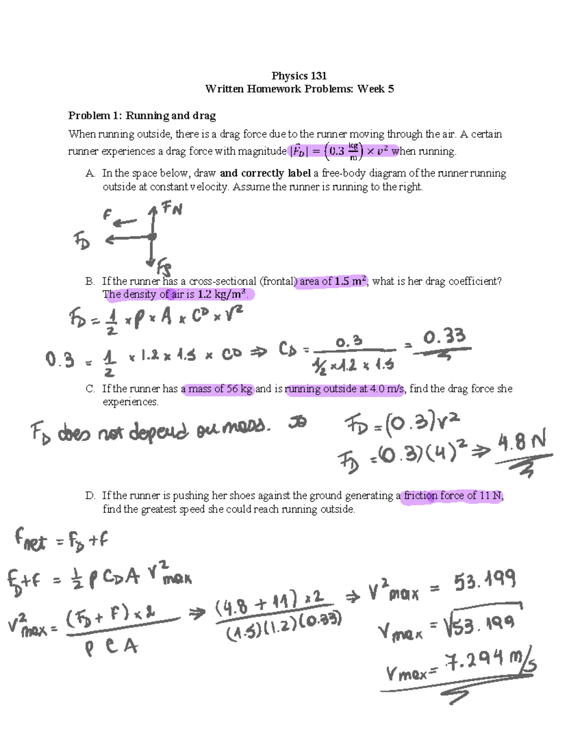 Week5 Fluid forces Written Problems - Physics 131 Written Homework ...