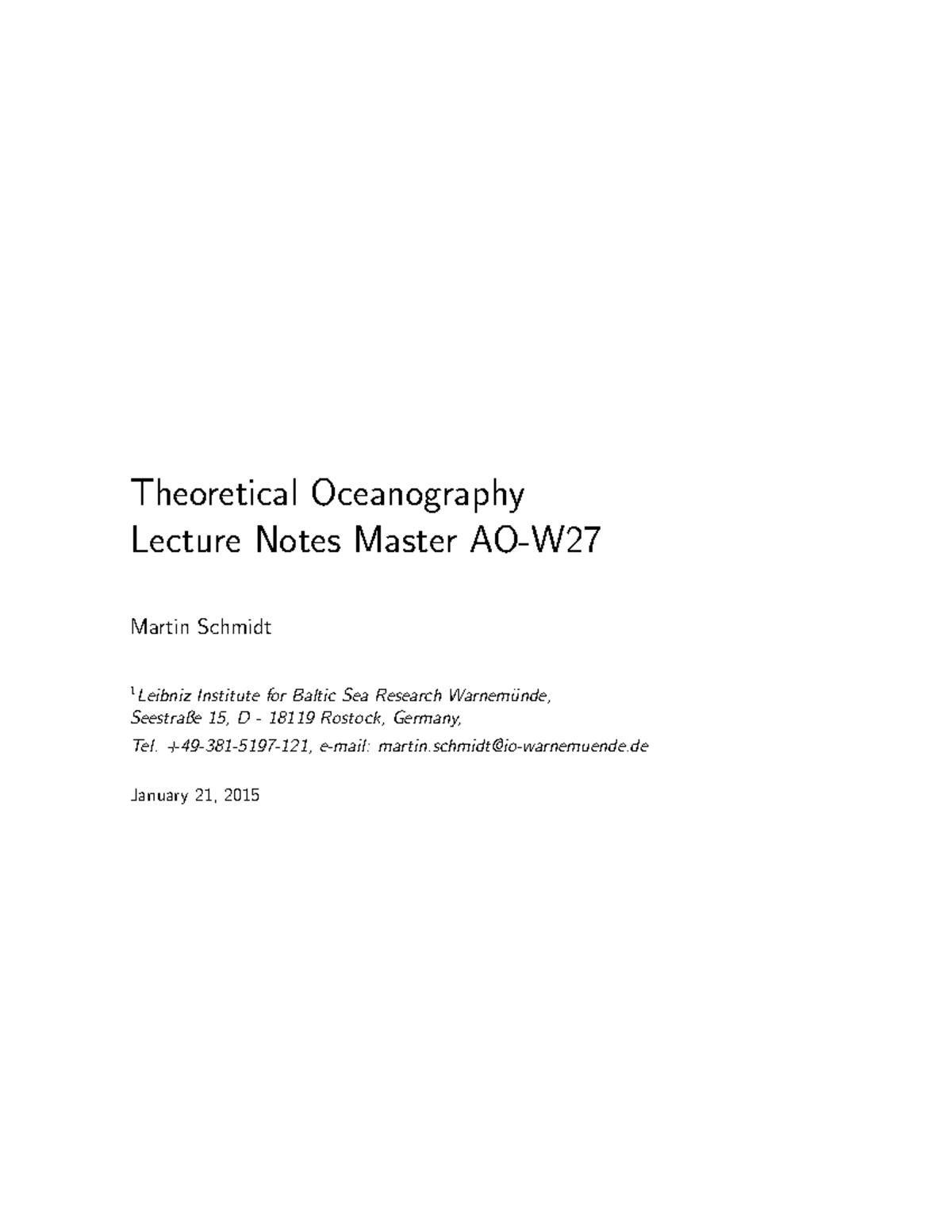 Oceanography Lecture Notes Theoretical Oceanography Lecture Notes