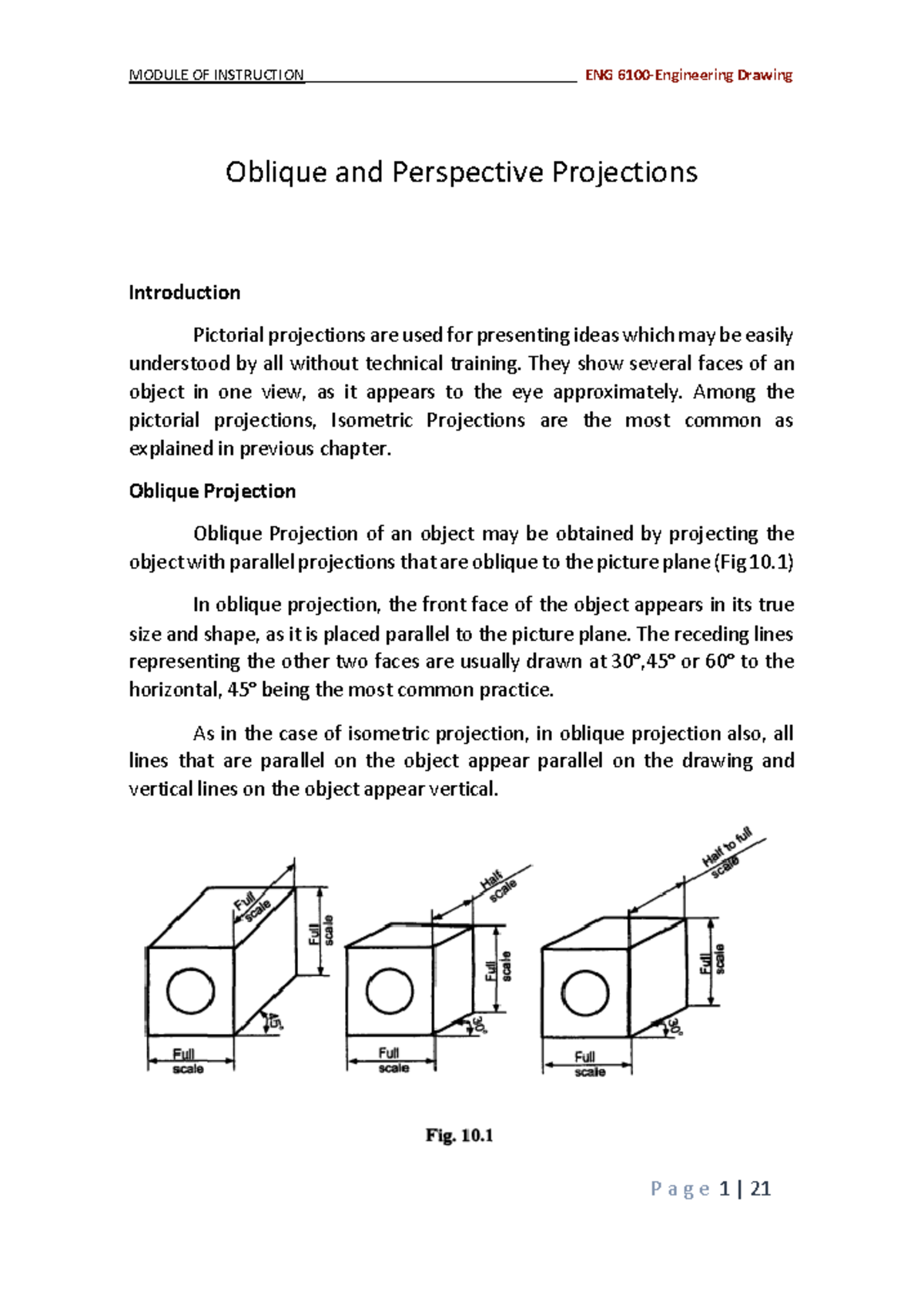 Module 10Oblique and Perspective Projections Oblique and Perspective