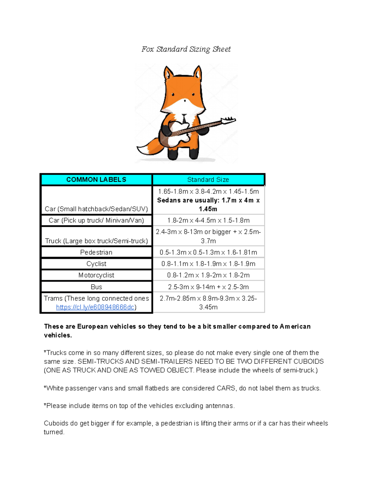 Fox Standard Sizing Sheet Fox Standard Sizing Sheet COMMON LABELS