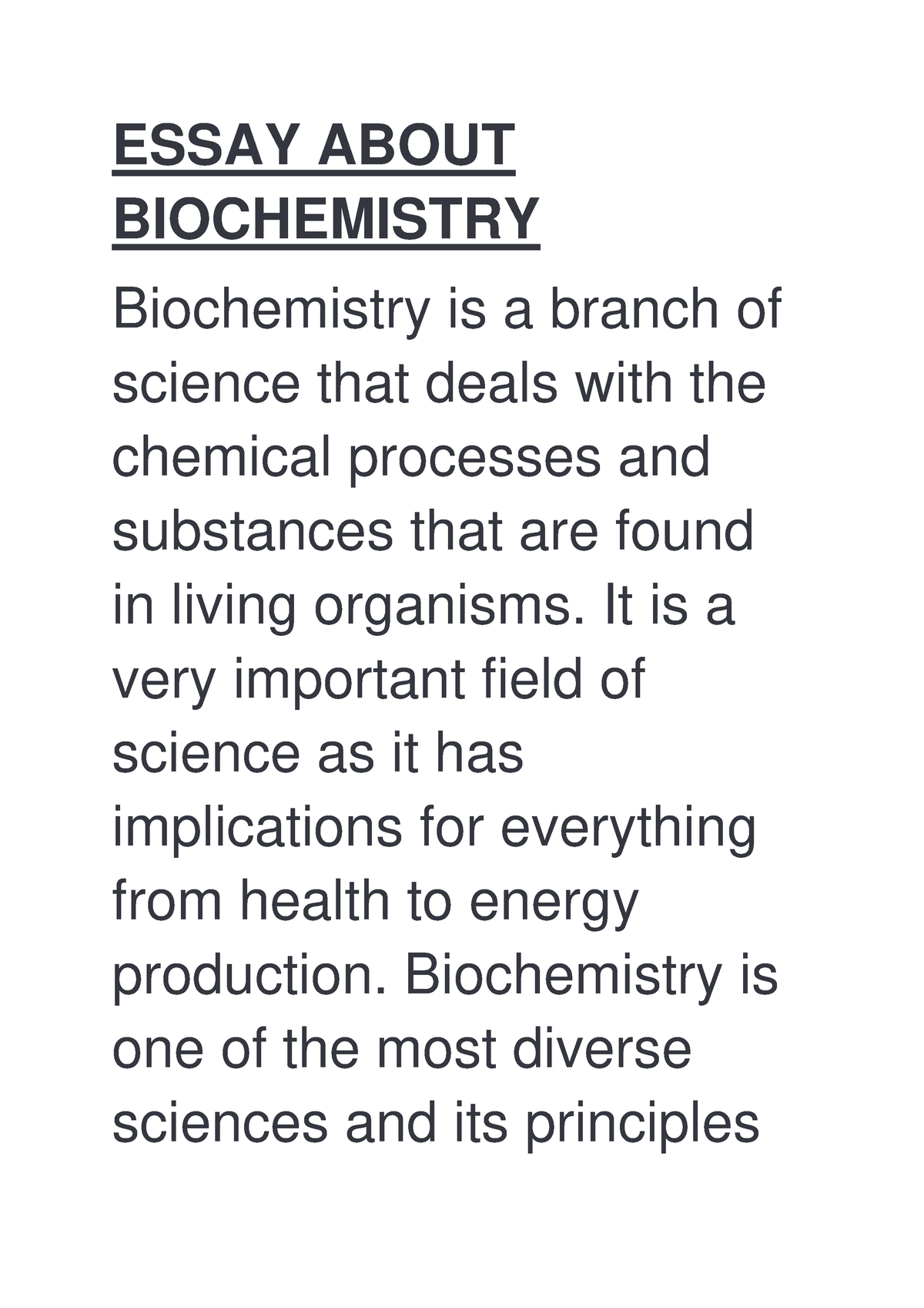 biochemistry essay topics