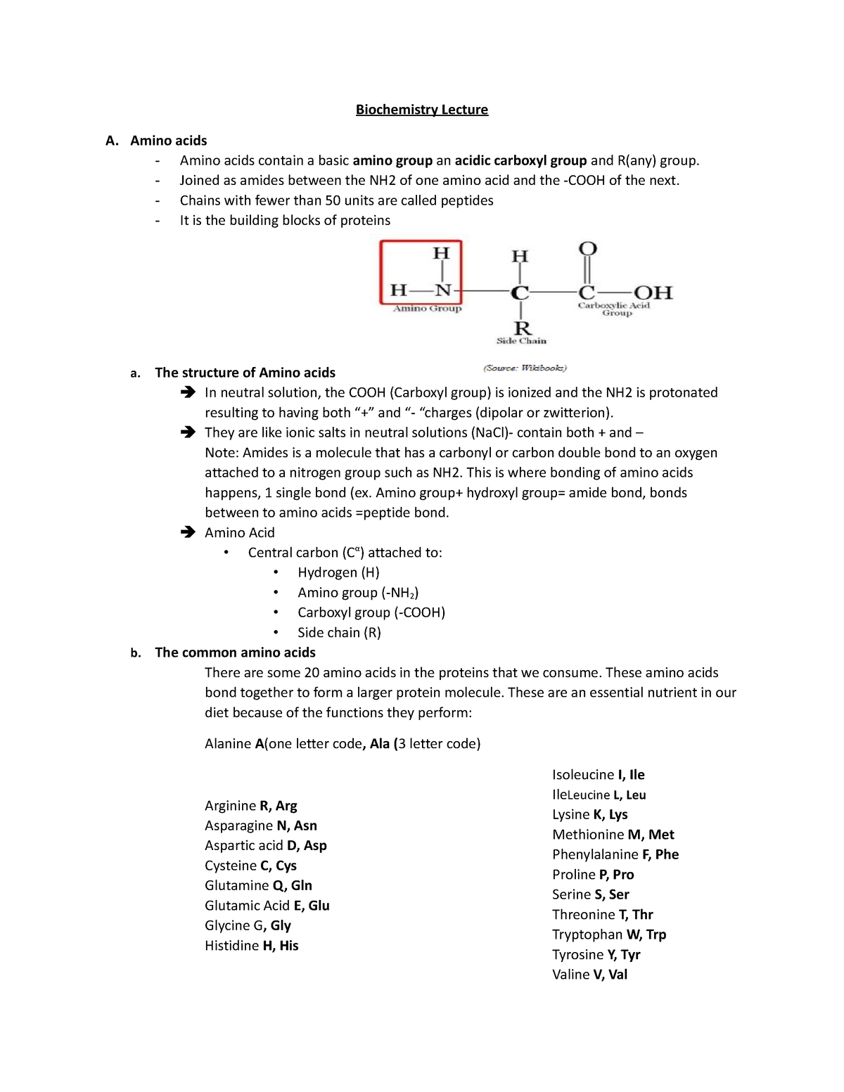 Biochem Notes Midterms Proteins - Biochemistry Lecture A. Amino Acids ...