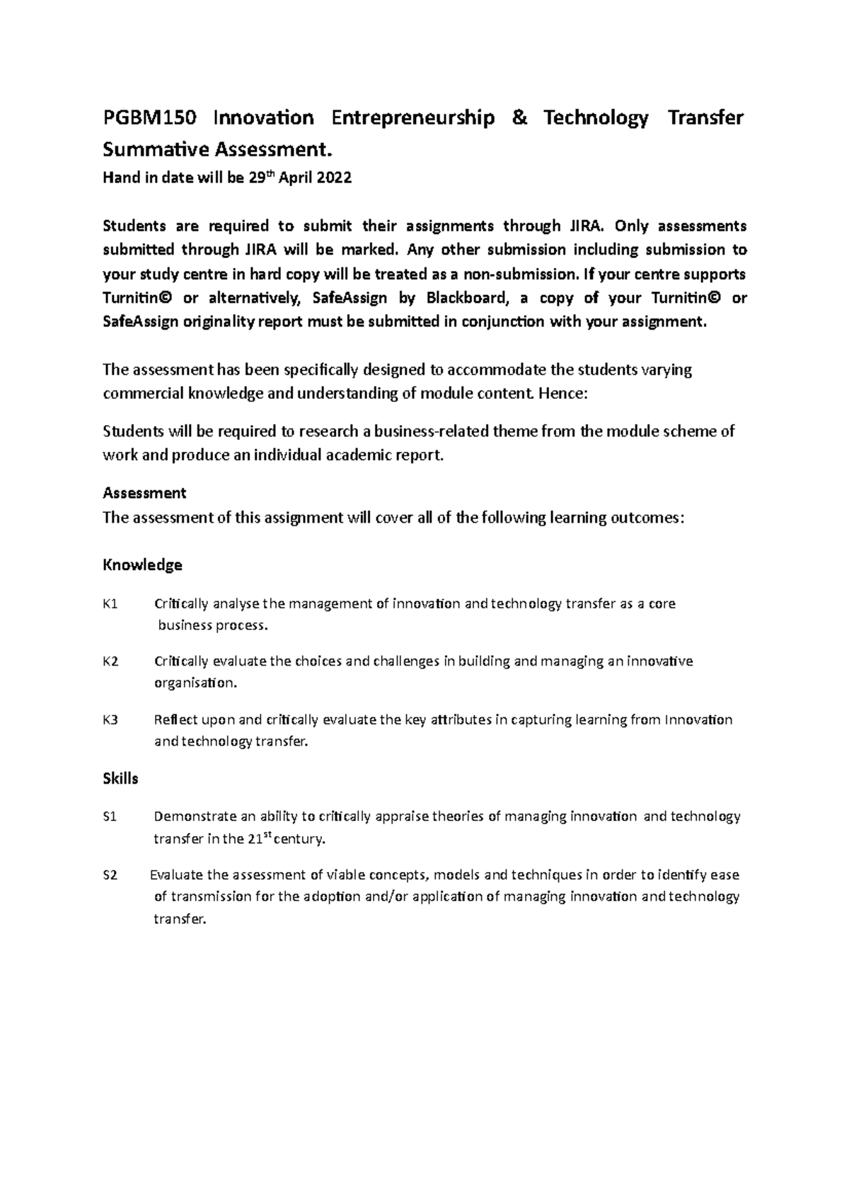 Innovation Entrepreneurship & Technology Transfer Summative Assessment ...
