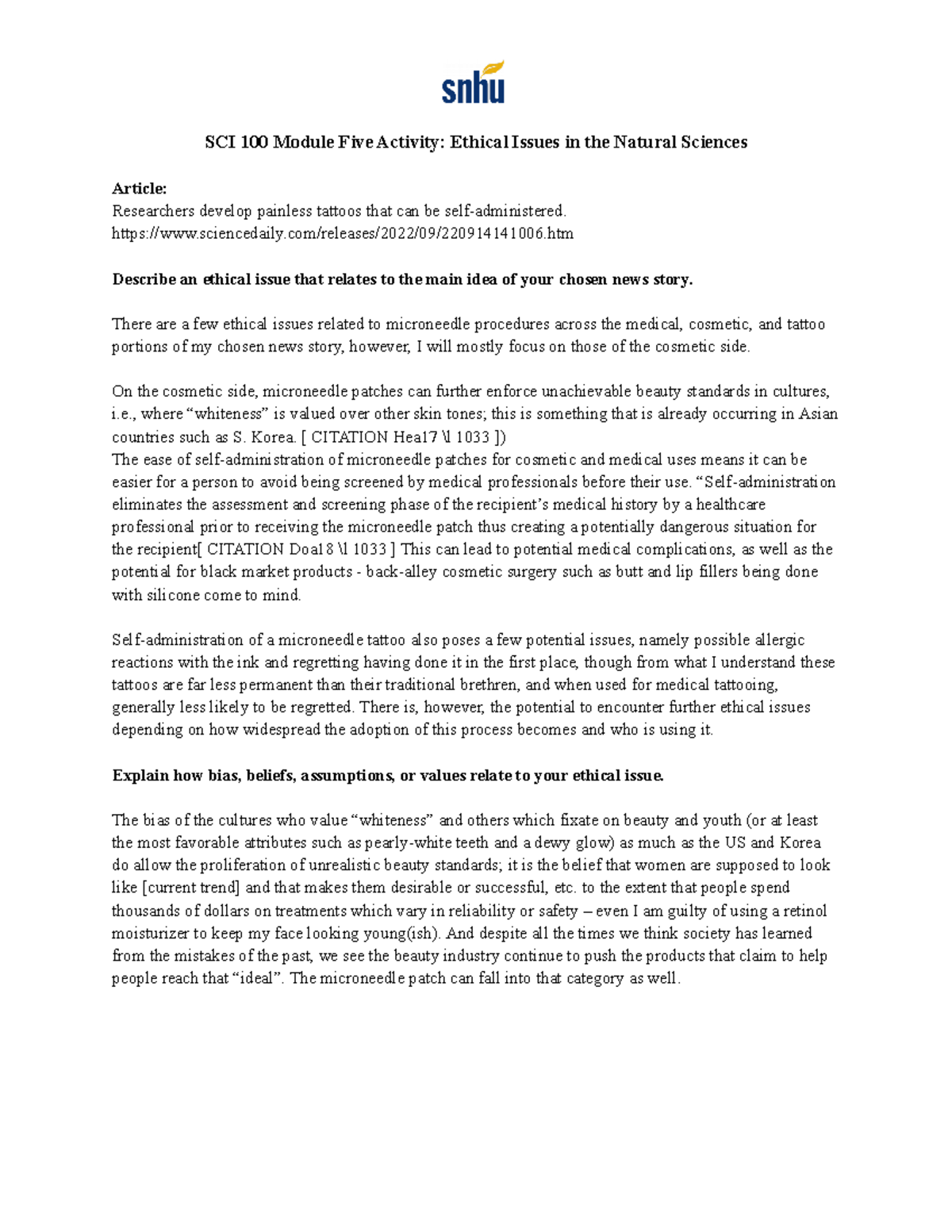SCI 100 Module Five Activity sciencedaily/releases/2022/09