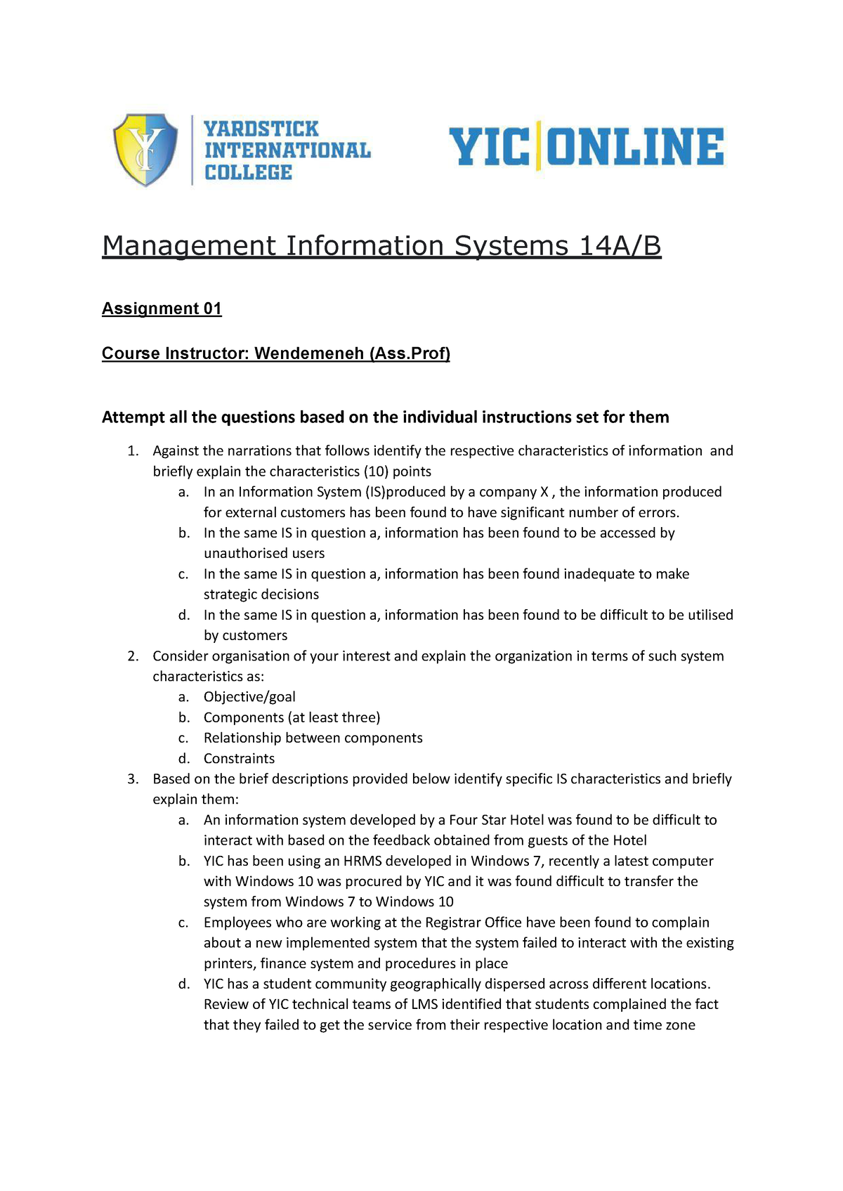 management information system assignment sample