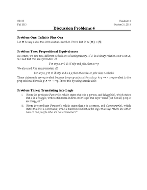 110 Discussion Problems 3 - CS103 Handout 11 Fall 2013 October 14, 2013 ...