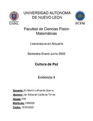 Evidencia 1 periodo 1 - UNIVERSIDAD AUTONOMA DE NUEVO LEON Facultad de ...