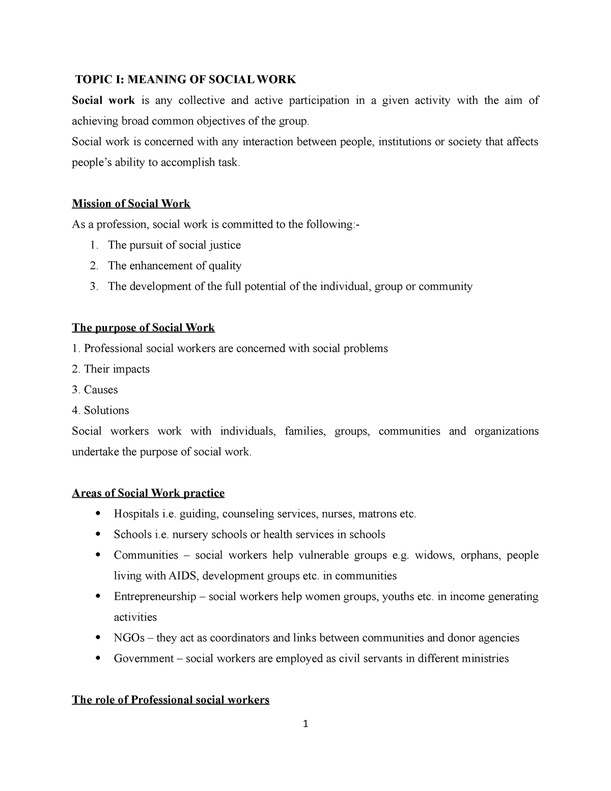 Social WORK Theory Practice TOPIC I MEANING OF SOCIAL WORK Social 