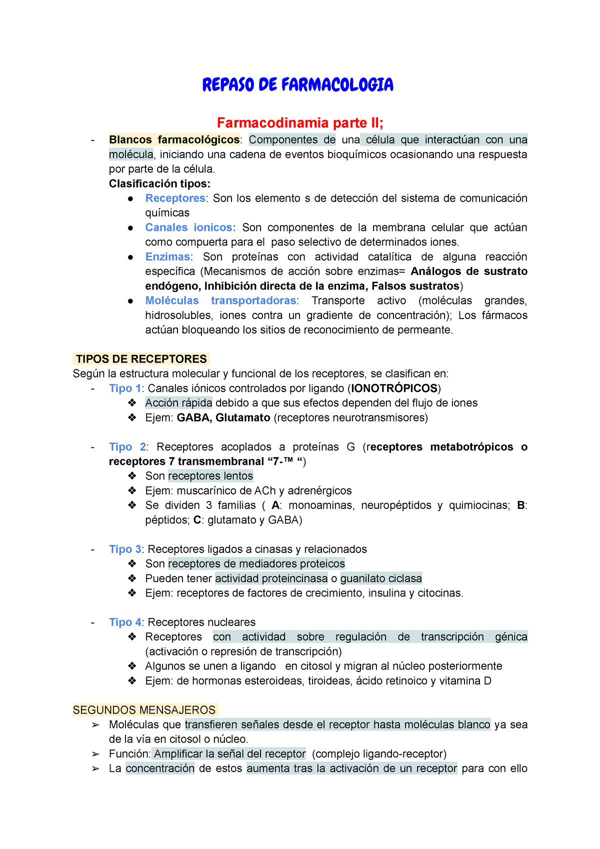 Repaso DE Farmacologia - REPASO DE FARMACOLOGIA Farmacodinamia Parte II ...