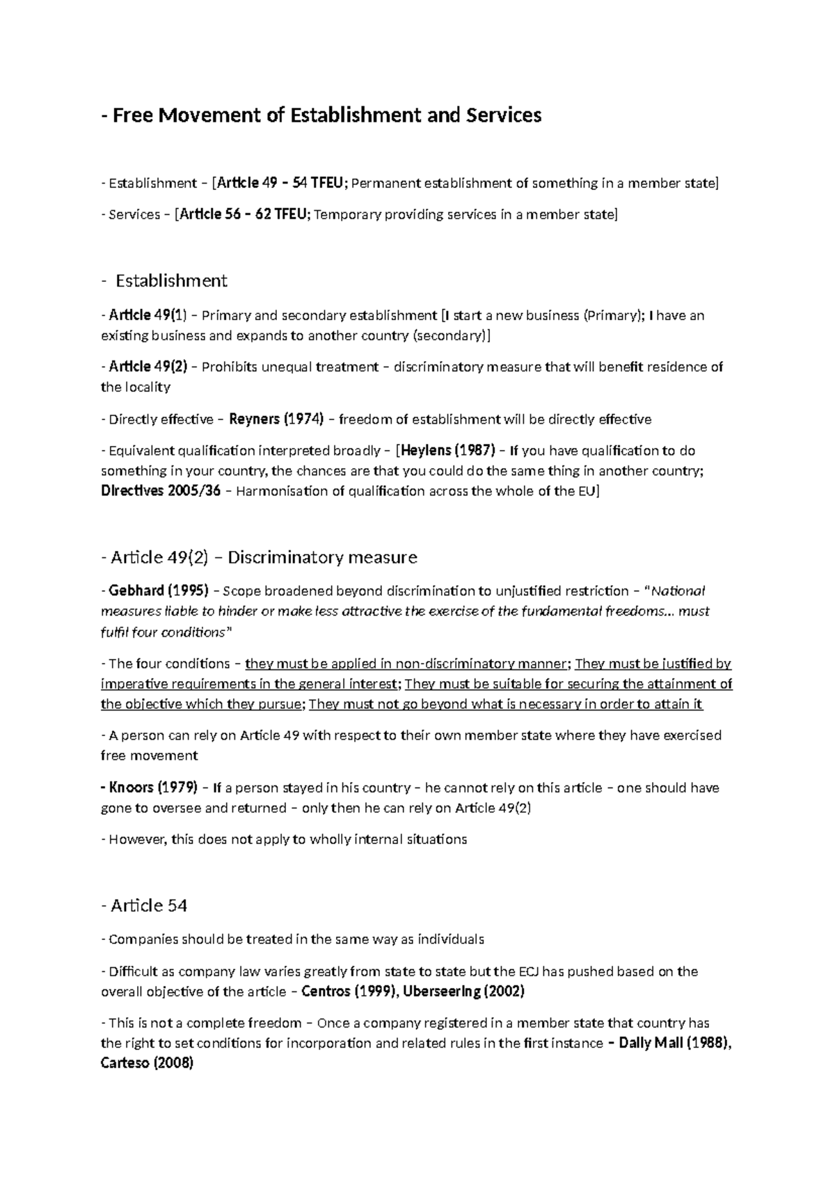 Free Movement of Establishment and Services - Free Movement of ...