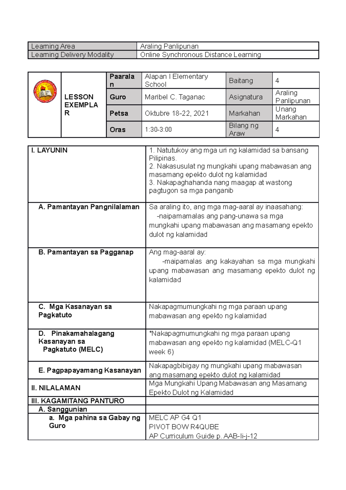 AP4 LE Q1 W6 Effective Lesson Planning Contributes To Successful