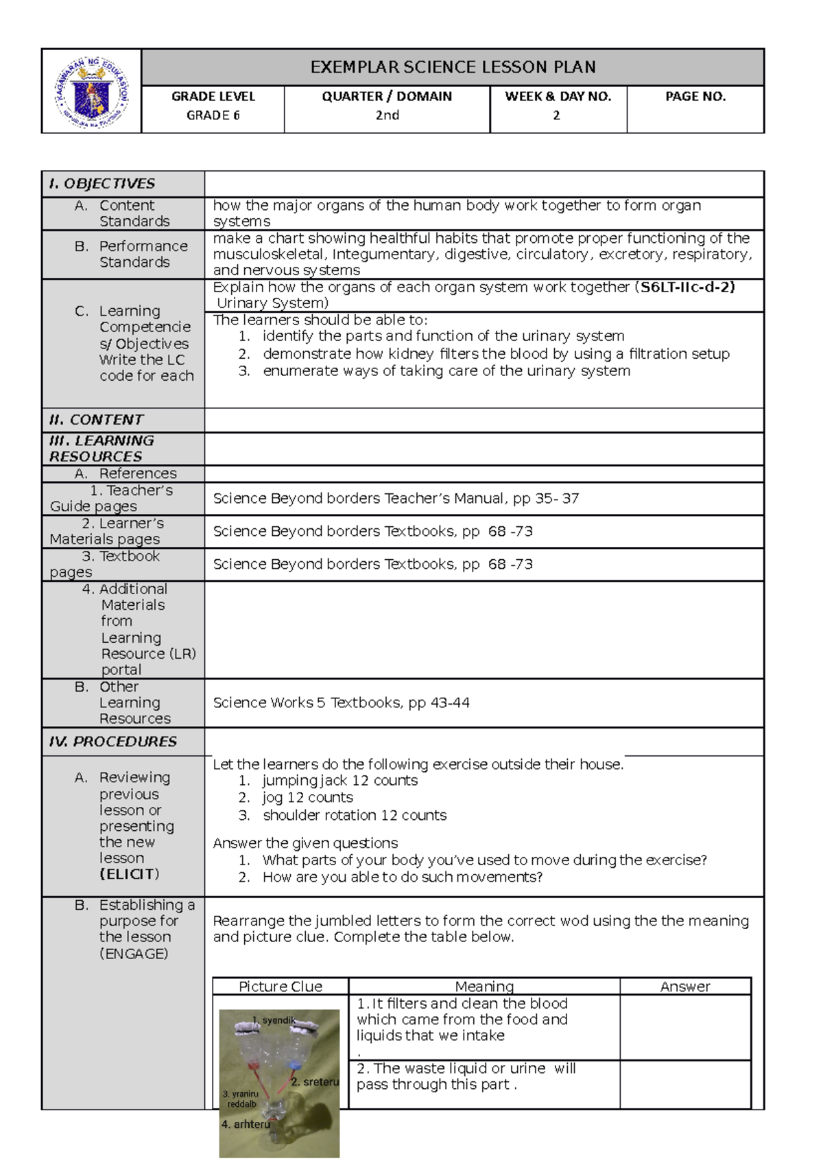 Roxan-Amaranto DDO-Lesson-Exemplar- Template 1 - GRADE LEVEL GRADE 6 ...