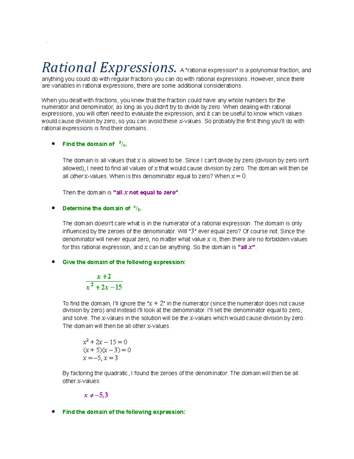 Lecture 21. Rational Expressions - Rational Expressions. A 