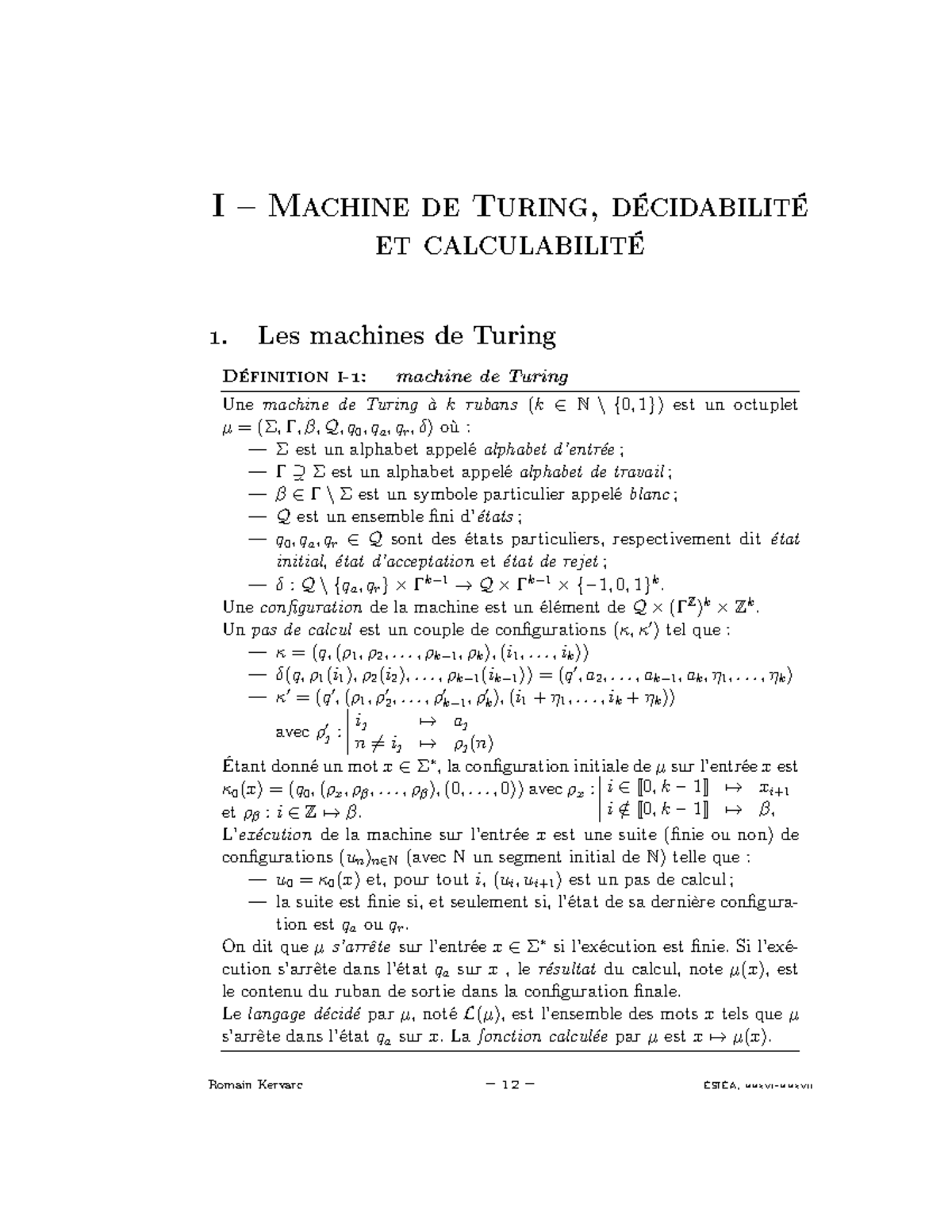 Chap2 Notes De Cours 2 I Machine De Turing Décidabilité Et