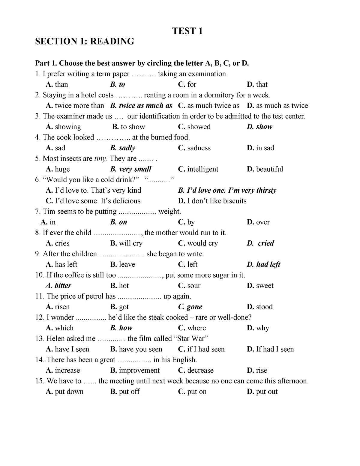 10 Bai Test Tieng Anh B1 Update - TEST 1 SECTION 1: READING Part 1 ...