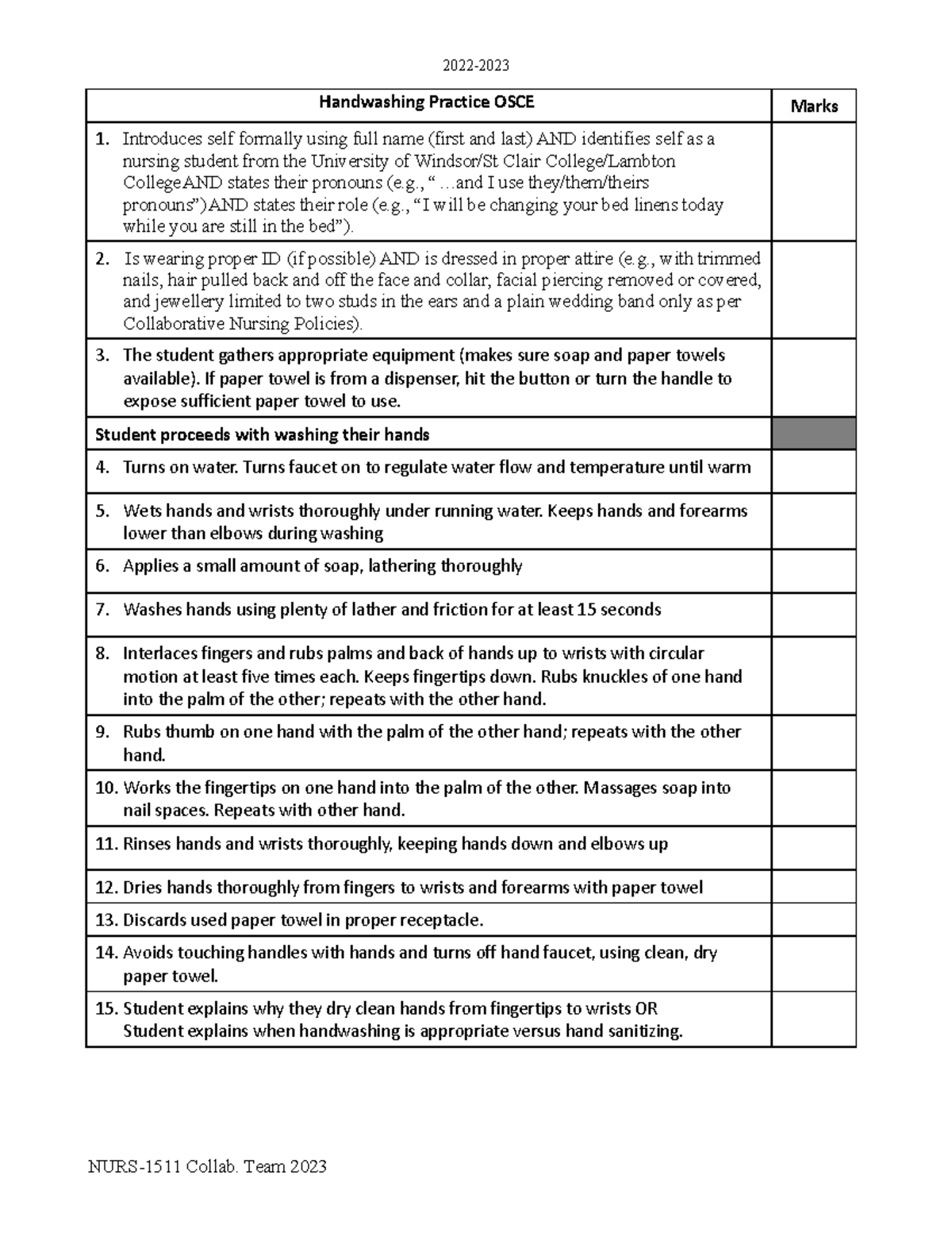 OSCE Handwashing - this is a step by step once hand washing chart that ...