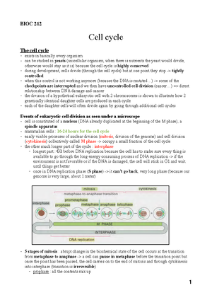 BIOC Summary Notes - BIOC 212 Summary Notes Lecture 2 : Cell Chemistry ...