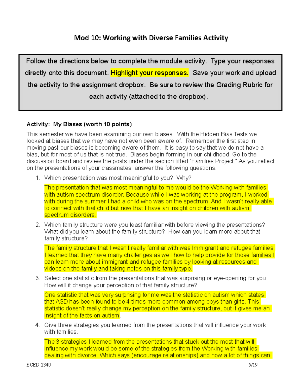 Activity Module 10 - Follow the directions below to complete the module ...